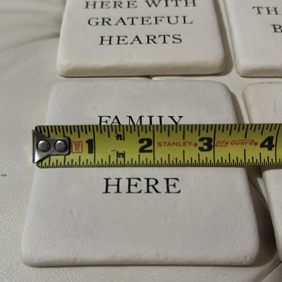 NWT Set of 4 Coasters-Ceramic/Limestone-Printed Phrase-Basket To Store In - Picture 9 of 12